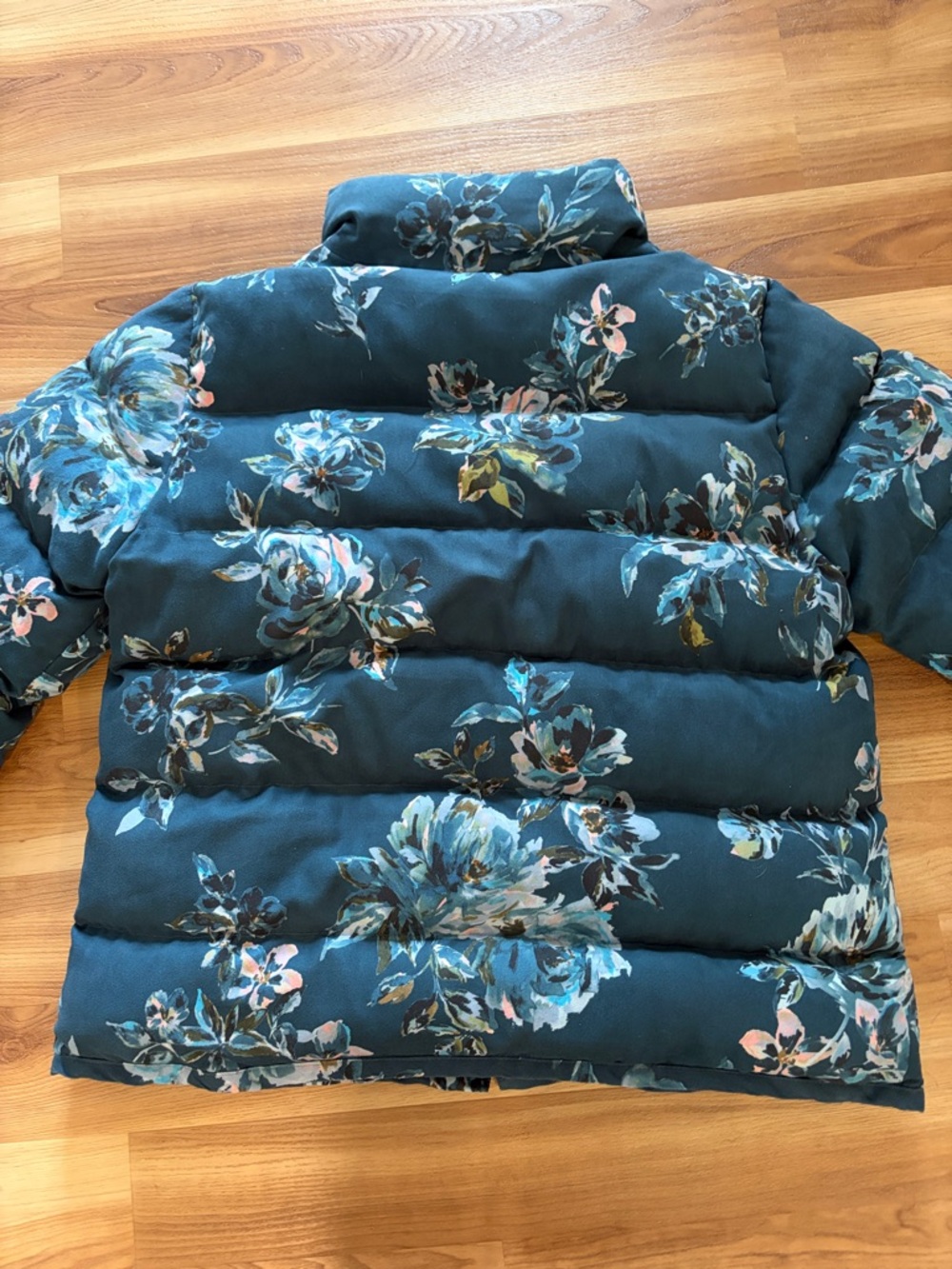 Anthropologie Ett:Twa Floral Blue Puffer Jacket Thick Zip Up - Picture 12 of 12